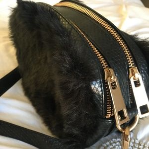 Fuzzy, Black, Crossbody Purse with Gold Zippers